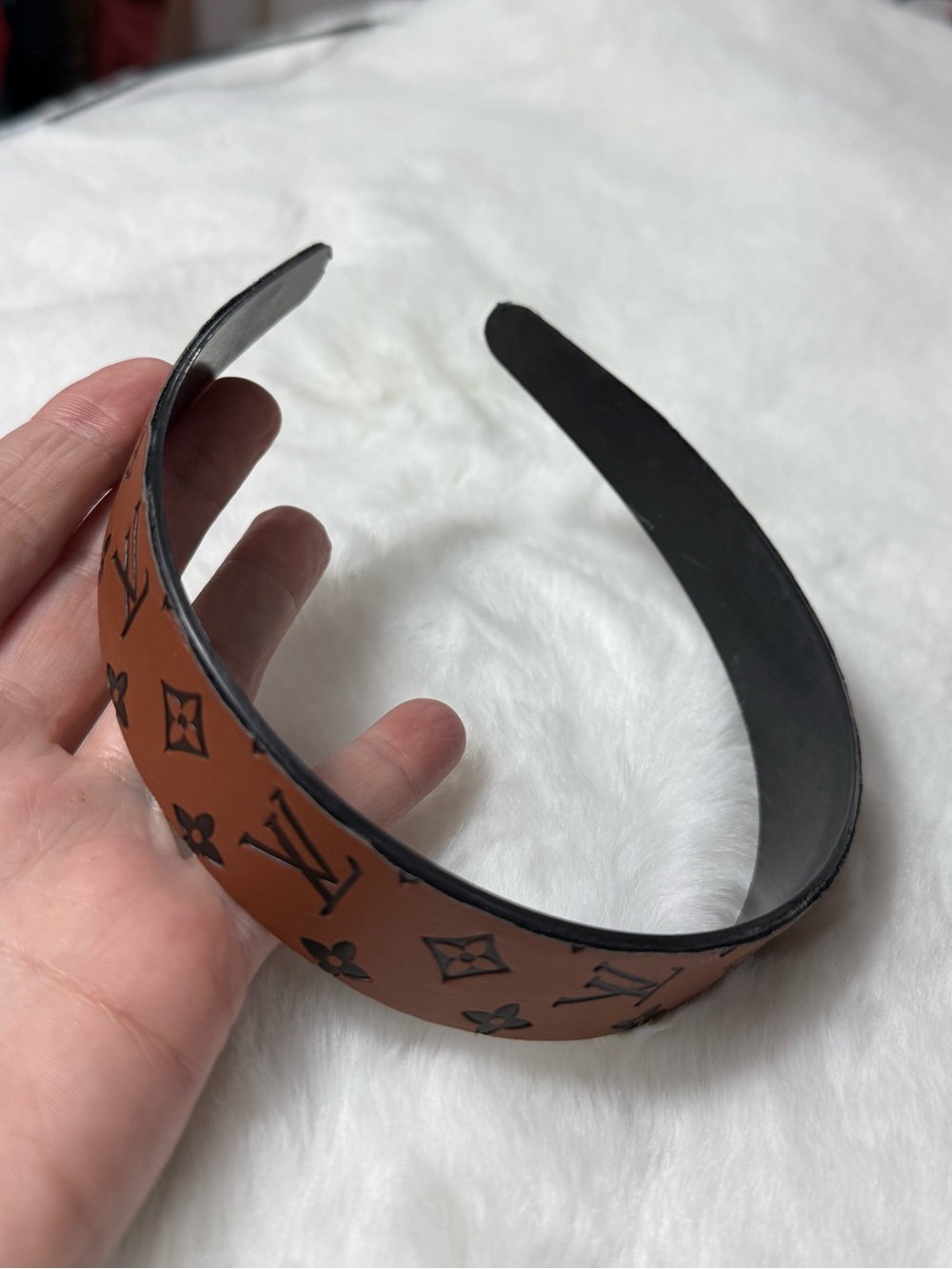 Louis Vuitton upcycled Brown Embossed reverse Monogram Leather Headband new - Picture 2 of 6